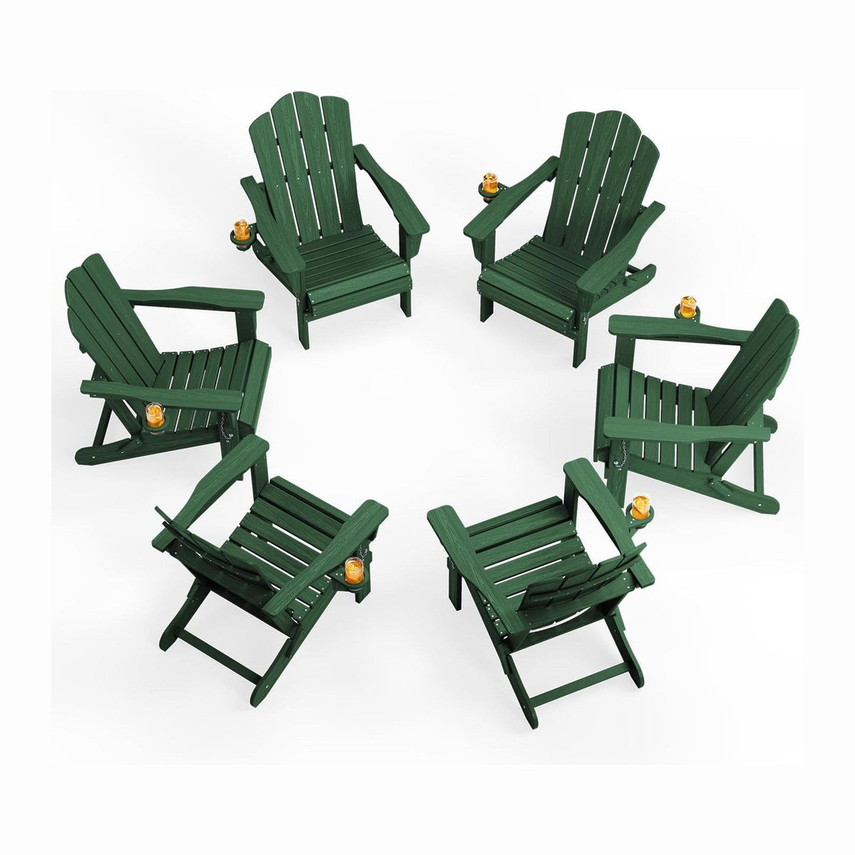 KINGYES Folding Adirondack Chair Set of 6 with Cup Holder, Green