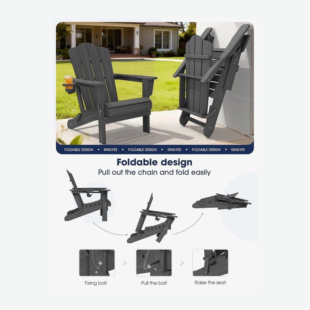 KINGYES Folding Adirondack Chair Set of 6 with Cup Holder, Grey