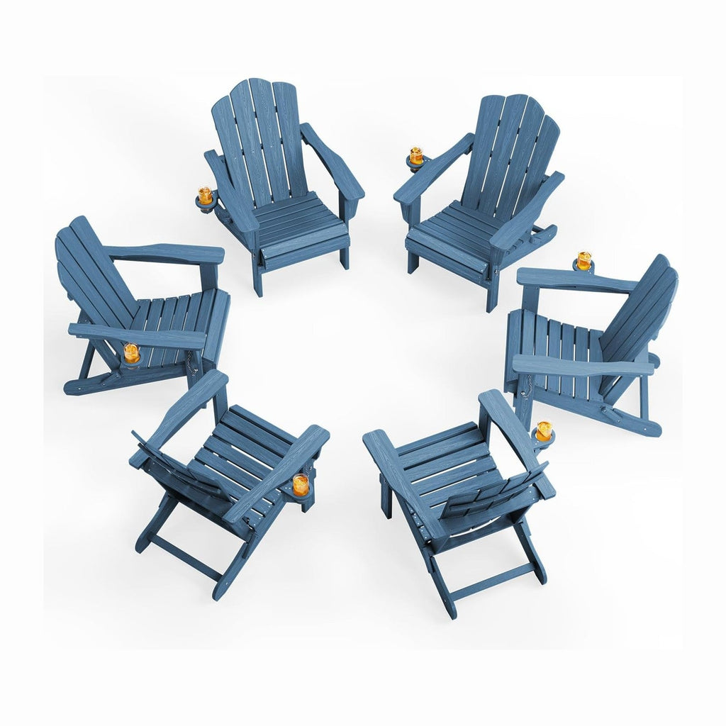 KINGYES Folding Adirondack Chair Set of 6 with Cup Holder, Navy