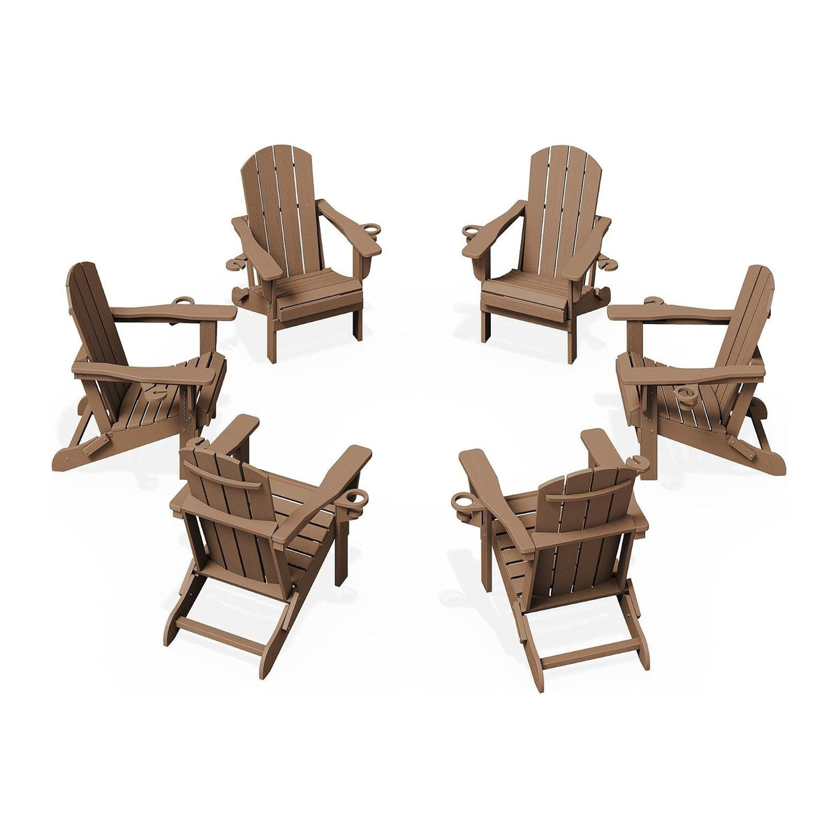 KINGYES Folding Adirondack Chair Set of 6 with 2 Cup Holders, Brown