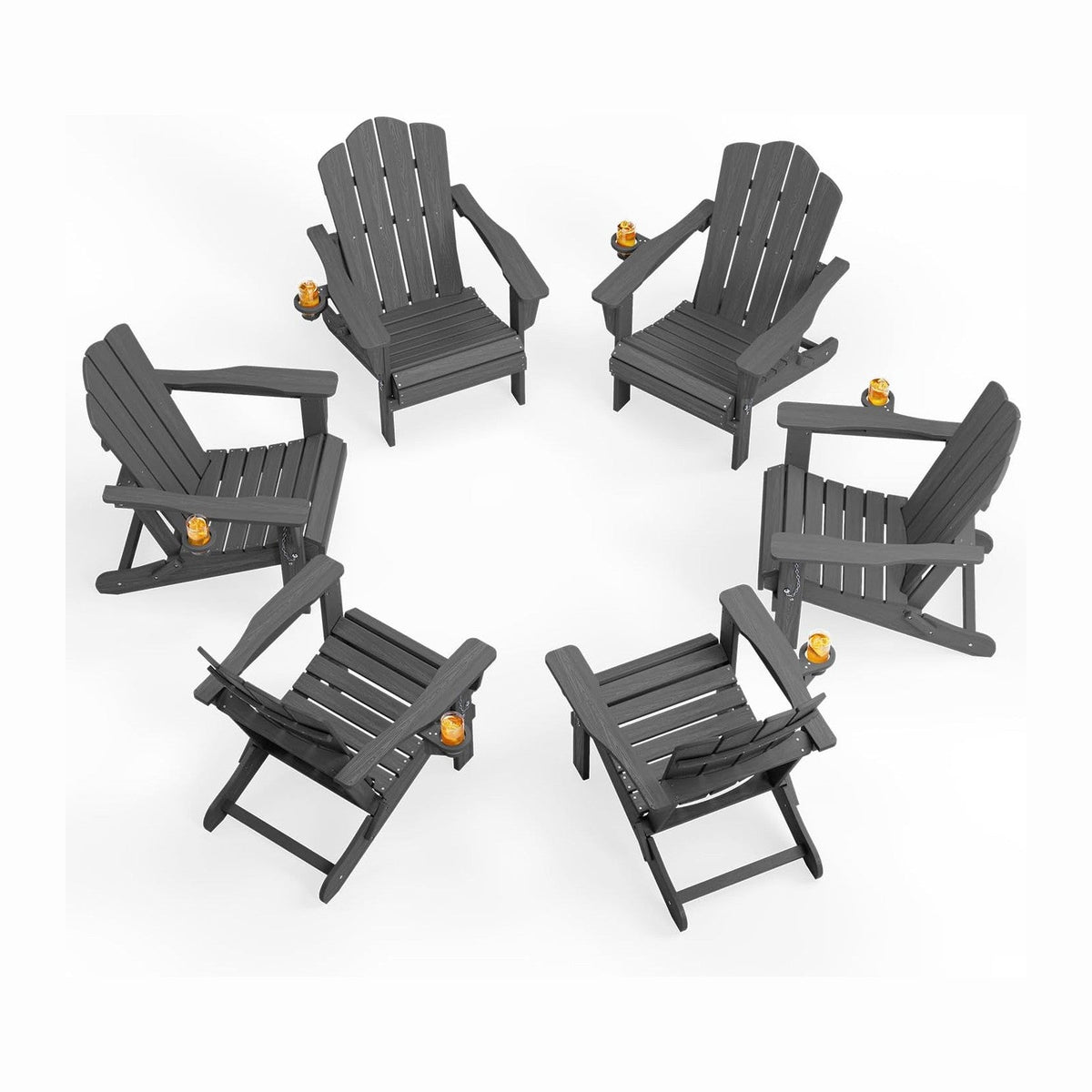 KINGYES Folding Adirondack Chair Set of 6 with Cup Holder, Grey