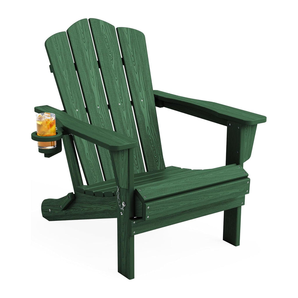 KINGYES Folding Adirondack Chair with Cup Holder, Green