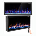 Kucreiheat 42 Inch Electric Fireplace Aluminum Frame-Ultra Silm Fireplace Recessed/Wall Mount, Log, Driftwood & Crystal Option, Wall Fireplace Electric w/Remote Control, Thermostat, Timer, 750w/1500w