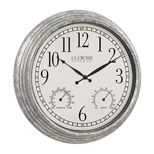 La Crosse Clock 433-3236 14-inch Silas Indoor/Outdoor Galvanized Analog Quartz Wall Clock