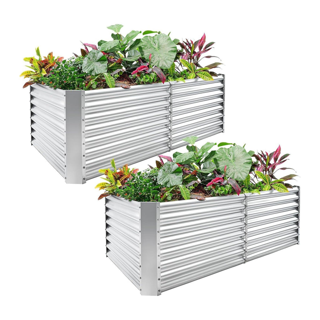 Land Guard 2 Pack 8×4×2ft Galvanized Raised Garden Bed Kit, Galvanized Planter Raised Garden Boxes Outdoor, Large Metal Raised Garden Beds for Vegetables (Silver)