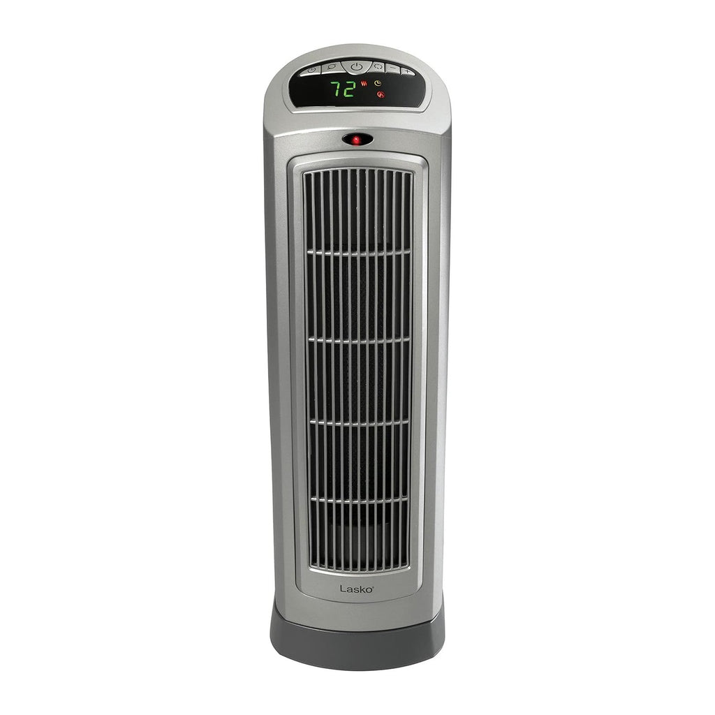 Lasko Oscillating Digital Ceramic Tower Heater for Home with Adjustable Thermostat, Timer and Remote Control, 23 Inches, 1500W, Silver, 755320