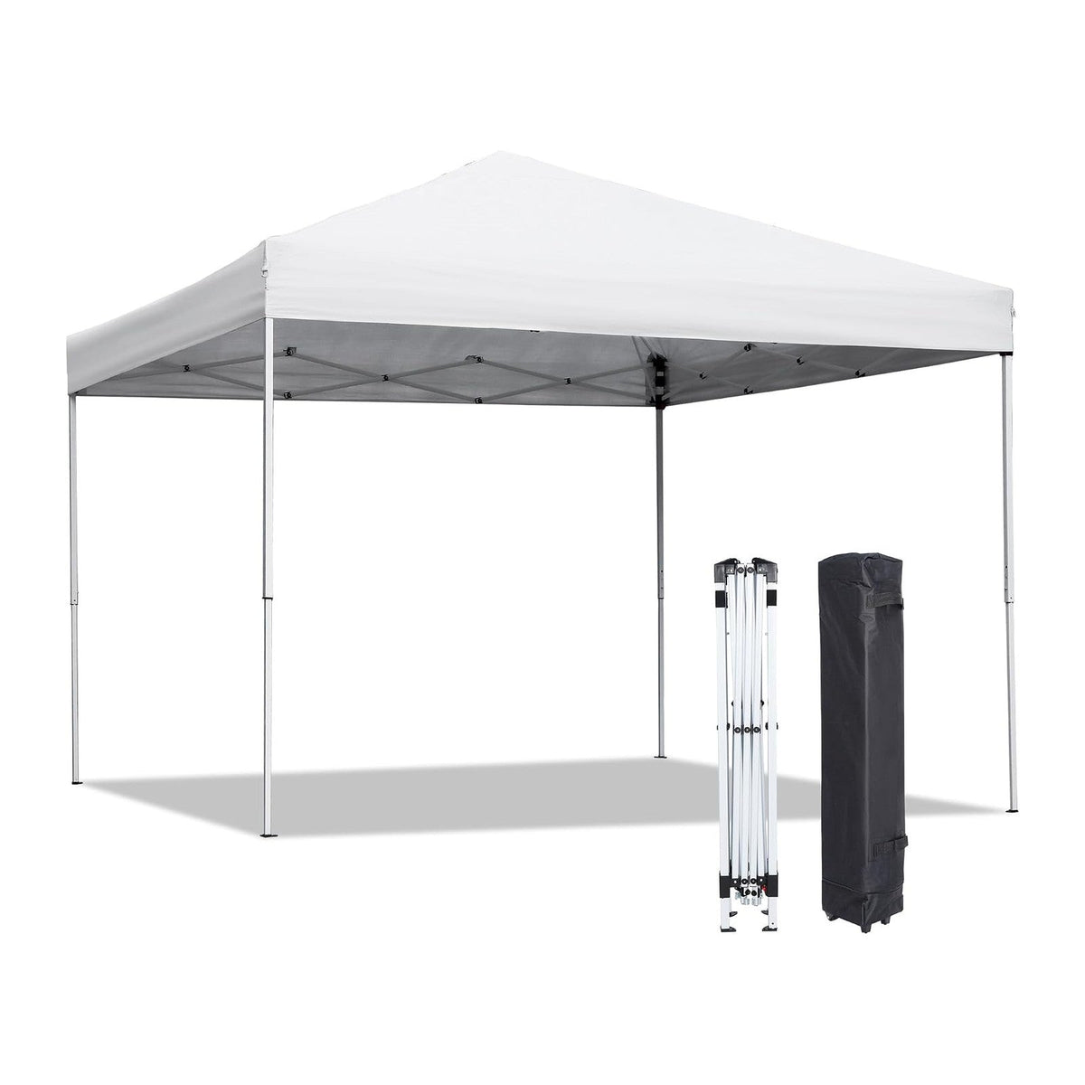 LEMY 10x10 Pop Up Canopy Tent,Instant Outdoor Patio Canopy with Wheeled Carry Bag and Ropes,White Portable Height Adjustable Outdoor Tent for Beach,Events,Camping