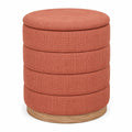 Linen Storage Ottoman Round Footrest with Hidden Storage, Coral Orange 16" L X16 W X 17" H