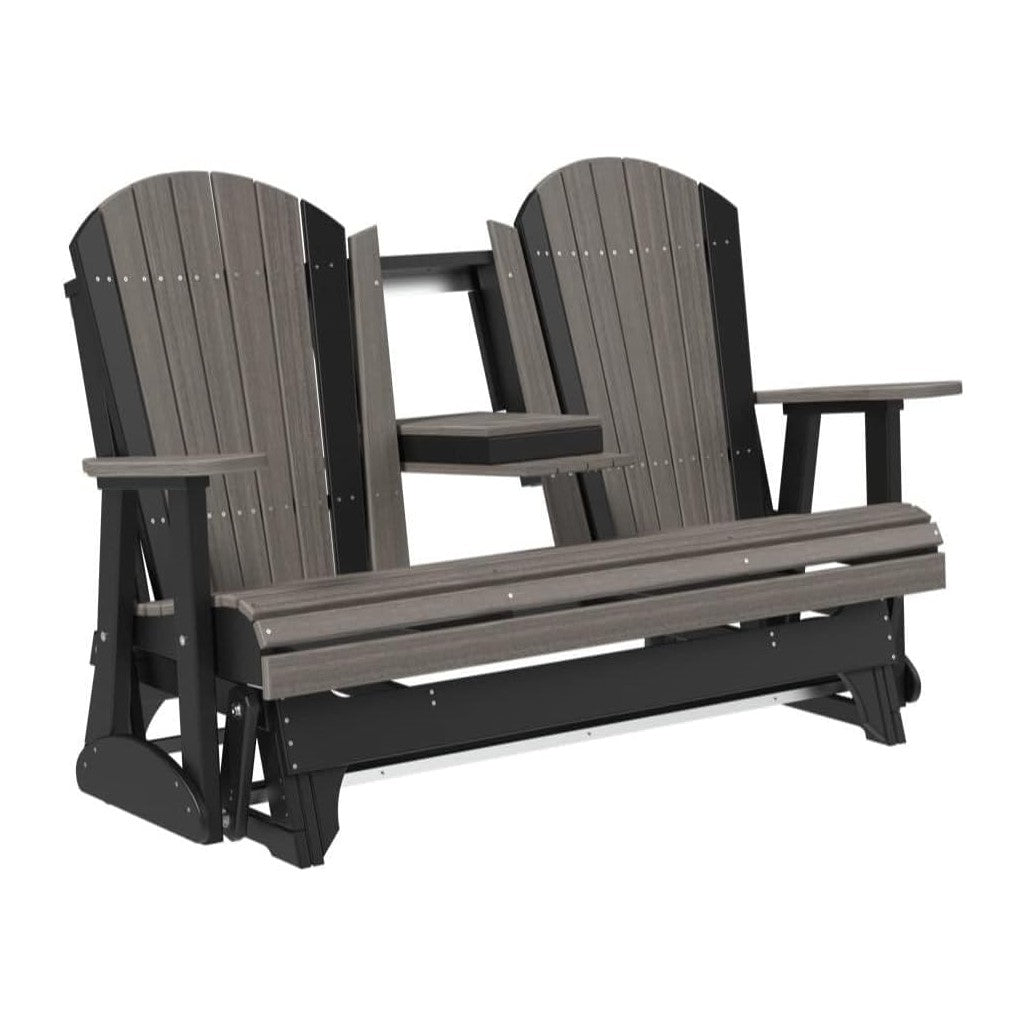 LuxCraft 5' Adirondack Double Glider Bench, 2 Person Outdoor Glider Chair, Outdoor Gliding Loveseat (Coastal Gray & Black)