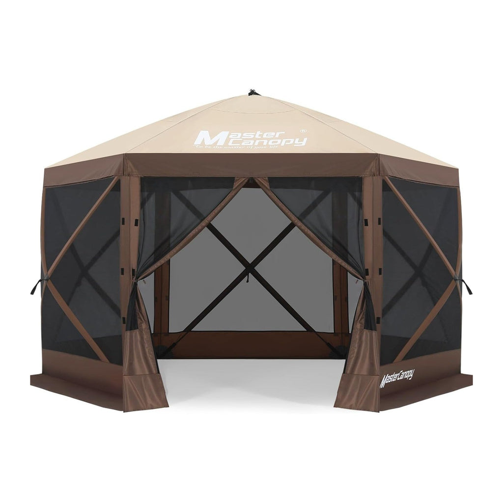 MASTERCANOPY 12x12Pop Up Gazebo Screen Room with Netting Beige&Coffee