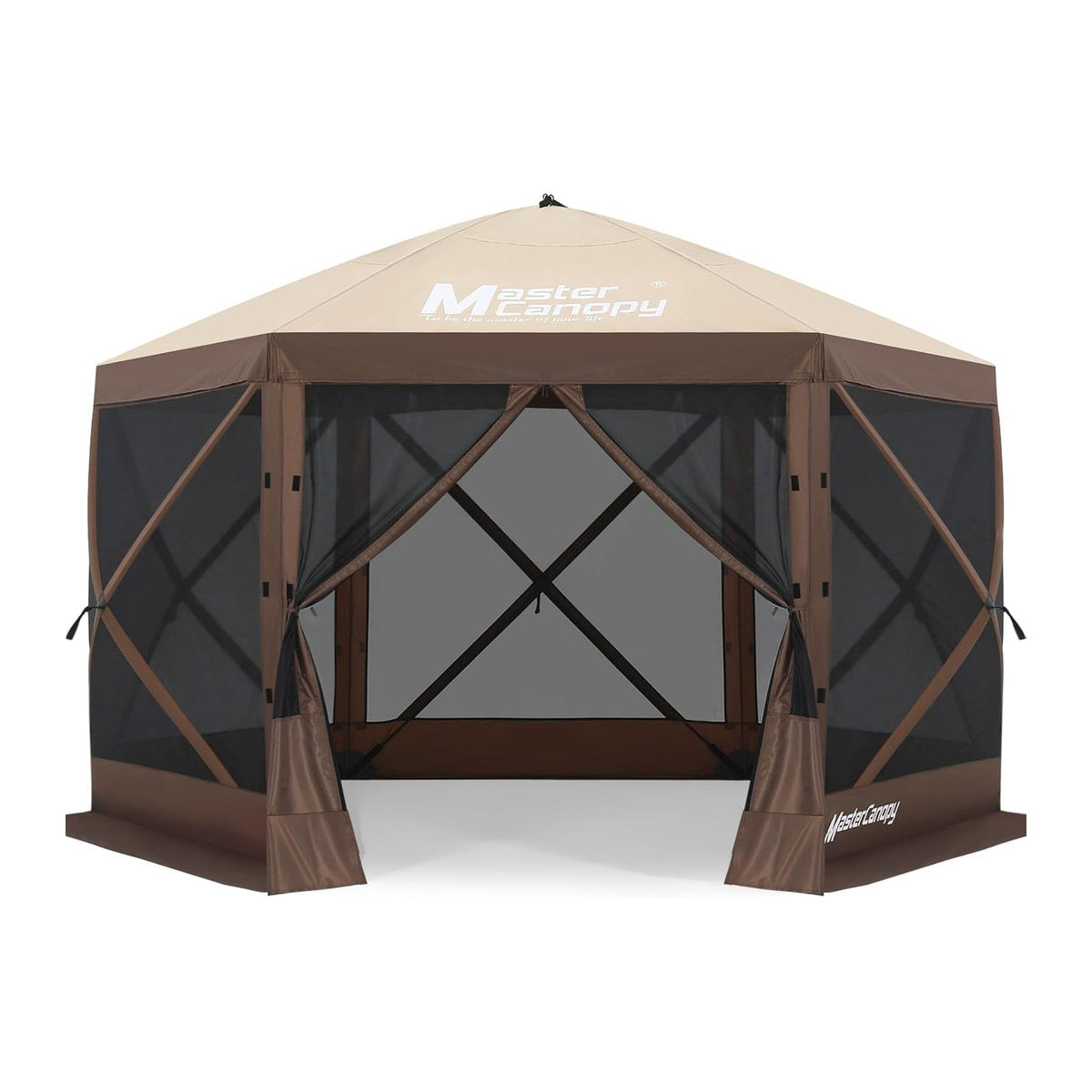 MASTERCANOPY 12x12Pop Up Gazebo Screen Room with Netting Beige&Coffee