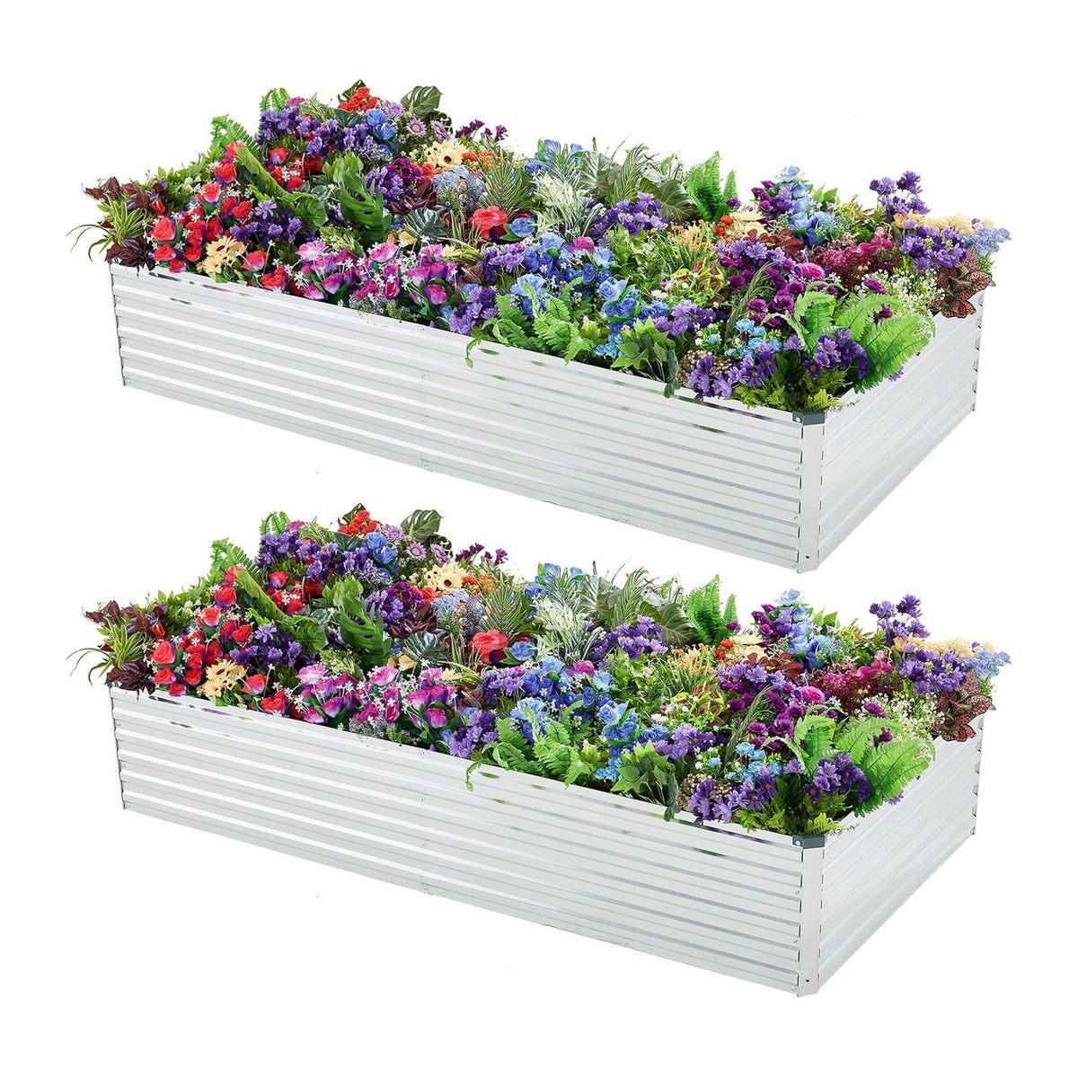 Meberam 2 Pack 6x3x1FT Galvanized Raised Garden Beds Kit Outdoor Metal Gardening Planter Box for Vegetable Elevated Flower Herbs,Silver