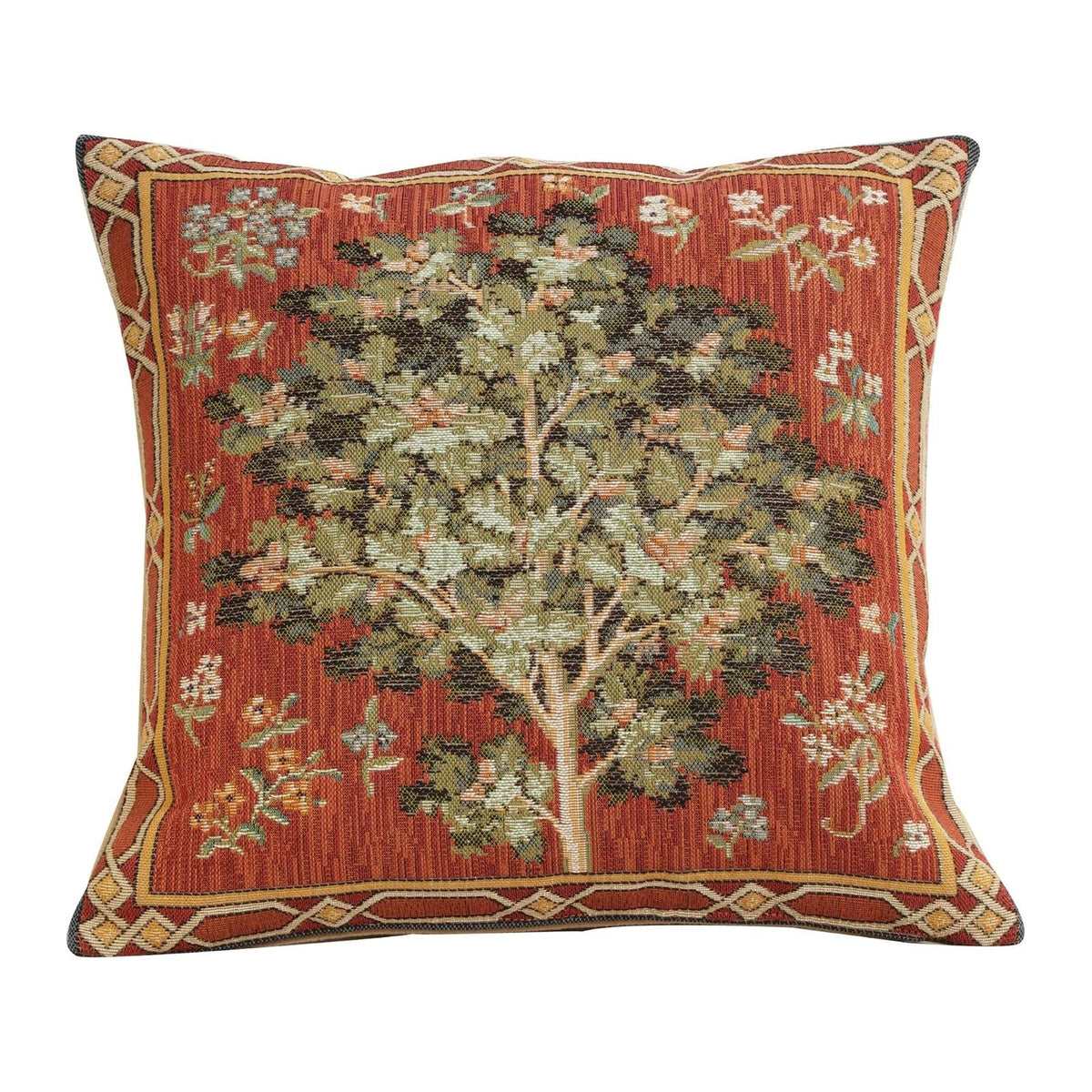 Medieval Oak Tapestry Throw Pillow Cover 14 X 14 in, Floral Cushion Cover