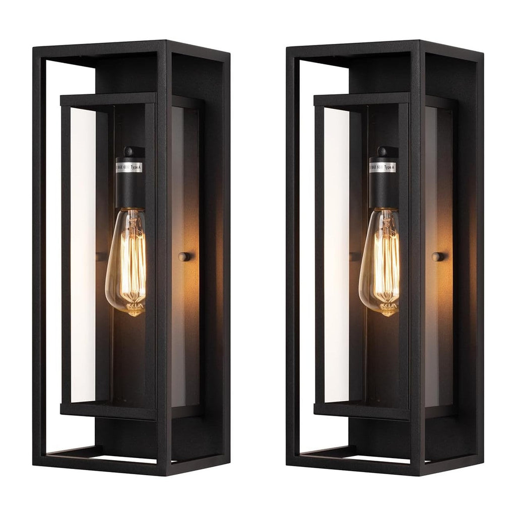mirrea 18" Modern Outdoor Porch Wall Light, Matte Black, 2 Pack