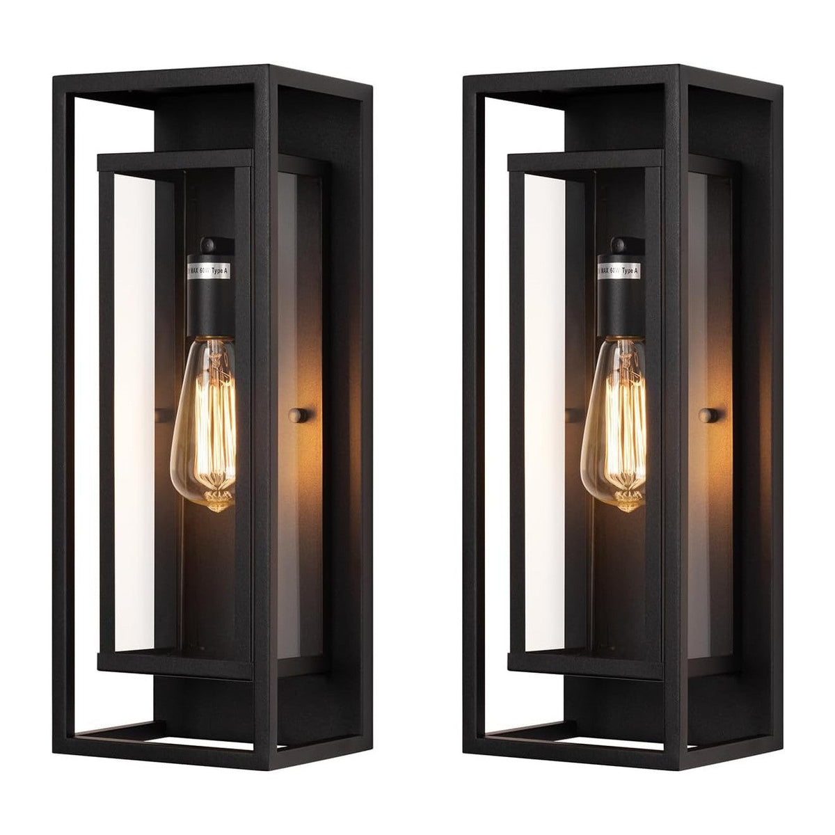 mirrea 18" Modern Outdoor Porch Wall Light, Matte Black, 2 Pack