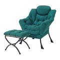 Modern Lazy Chair with Ottoman, Comfy Accent Reading Chair, Dark Green