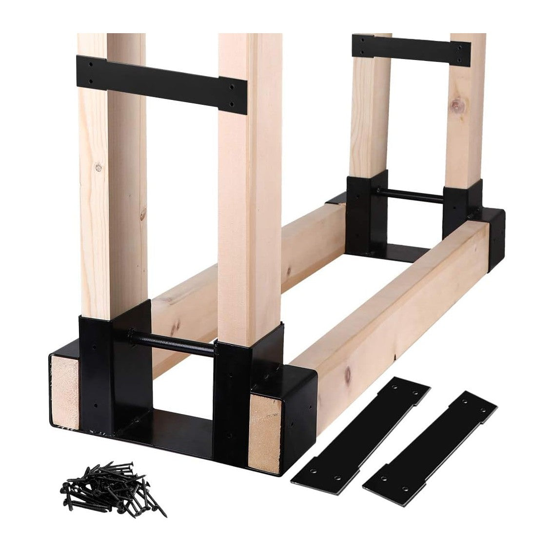 MOFEEZ Outdoor Firewood Log Storage Rack Bracket Kit,Fireplace Wood Storage Holder-Adjustable to Any Length