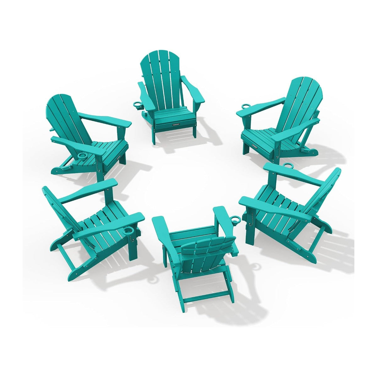 MUCHENGHY Folding Adirondack Chairs Set 6, HDPE for Fire Pit, Lake Blue (Set of 6)