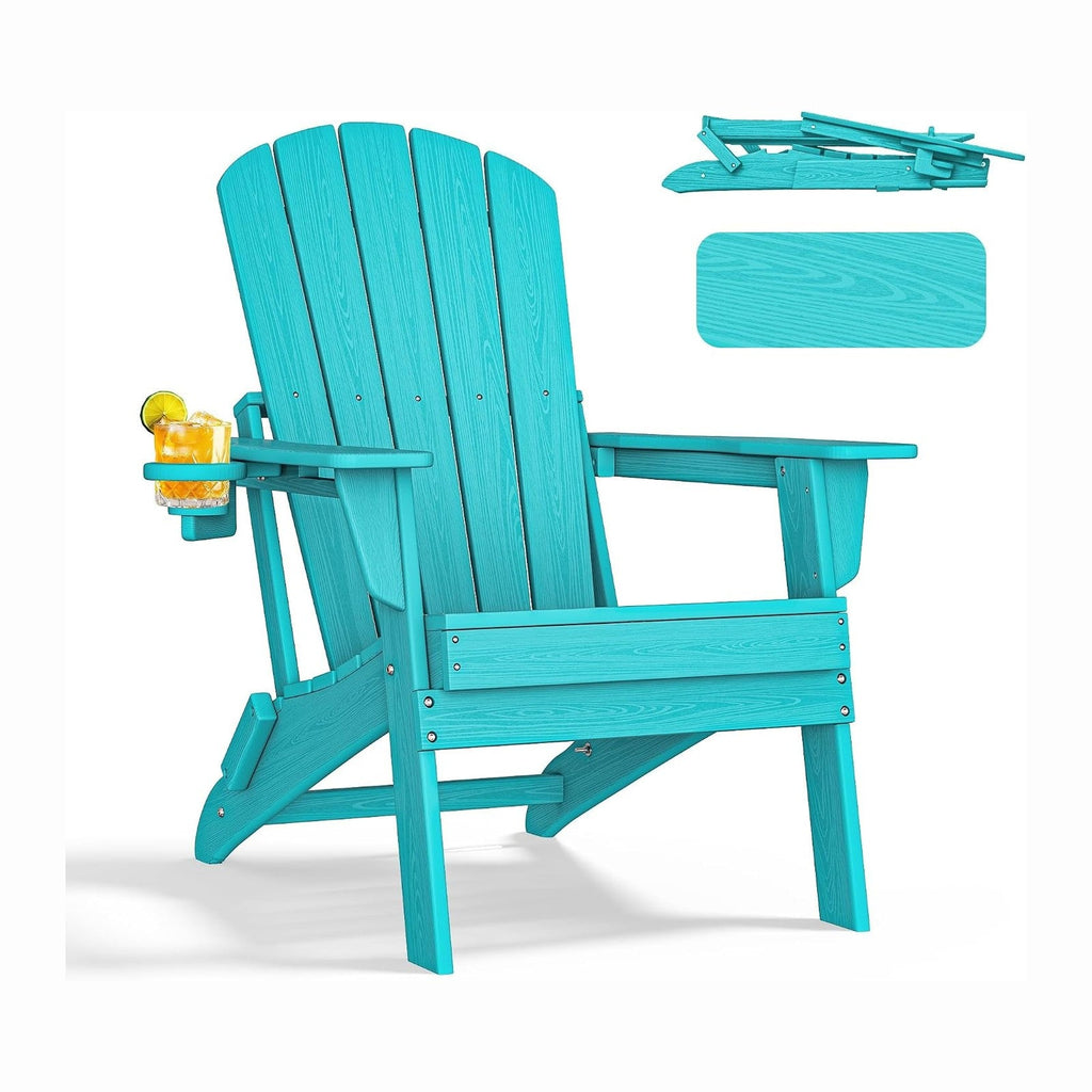 nevilywood Folding Adirondack Chair, HDPE Ergonomic Cup Holder, Aruba