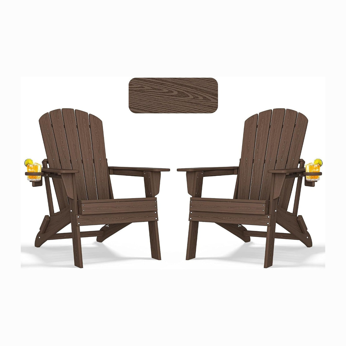 nevilywood Folding Adirondack Chairs Set of 2, HDPE Cup Holders, Coffee
