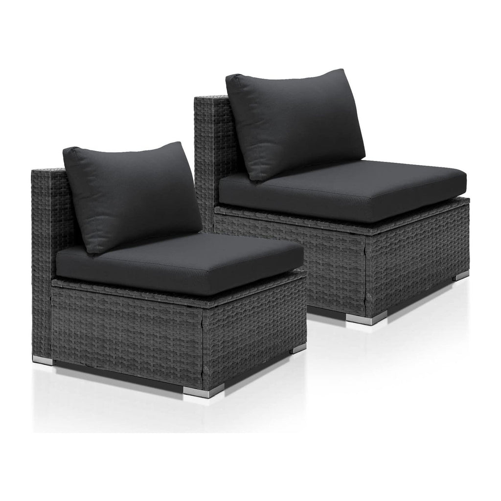 NICESOUL 29.3" High-Back Modern Luxury Patio Armless Sofa, 2-Piece Outdoor Furniture Wide Deep Seat, All-Weather Wicker Modular Sectional Seating for Backyard, Deck, Porch, Dark Grey