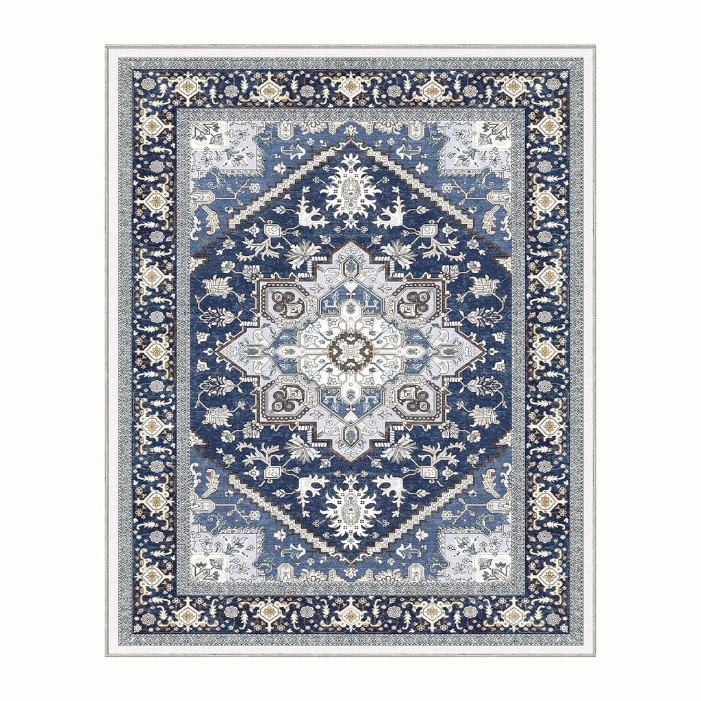 OPPODREAM Soft Area Rugs 8x10, Persian-Inspired Washable Rug, Blue & Gold
