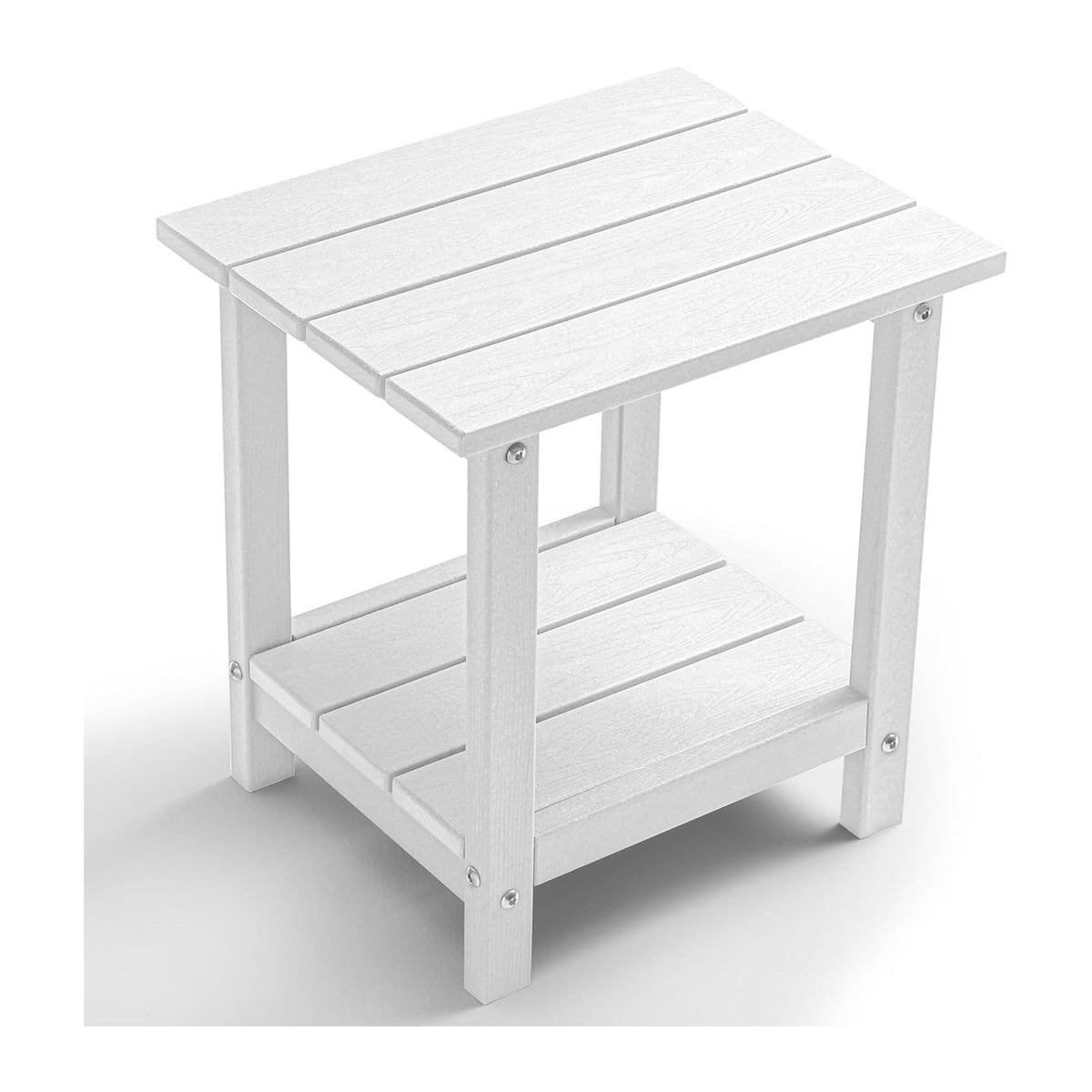 Outdoor 2-Tier Square Side Table, Adirondack Weather Resistant Patio End Table, Low Maintenance HDPE Accent Table for Backyard, Pool, Porch, Deck, White