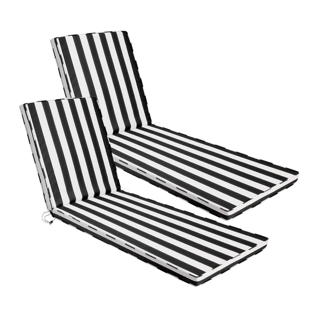 Outdoor Chaise Lounge Cushions Set of 2, 71x22x3 in, Black Stripes