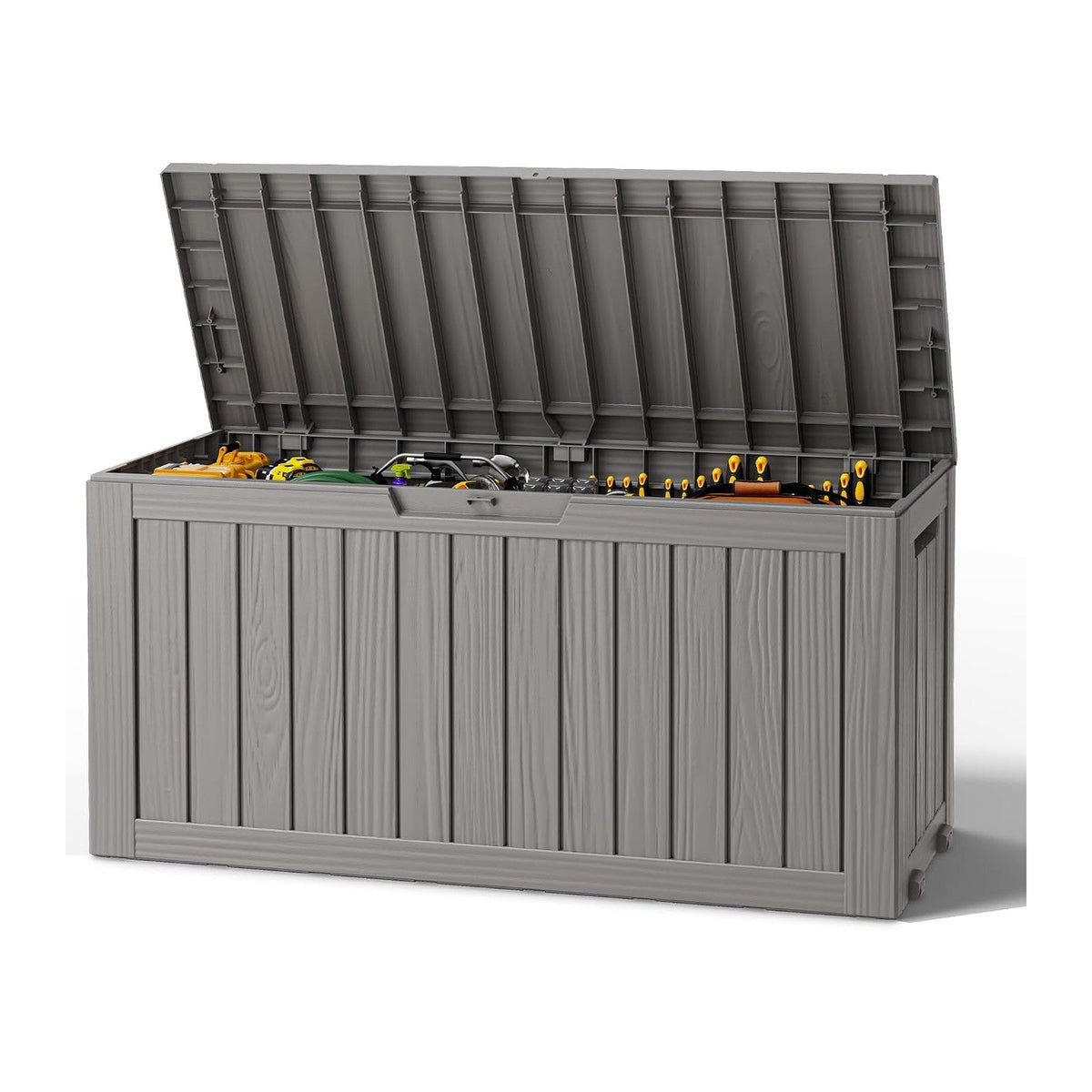 Outdoor Storage Box, Resin Deck Boxes Indoor and outdoor, Waterproof Storage Box Lockable Lid (Grey, 85 Gallon)