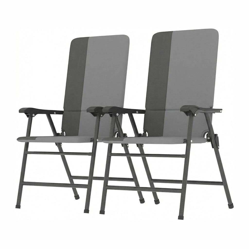 Outsunny Folding Patio Chairs Set of 2 Padded High Back Armrests Light Gray