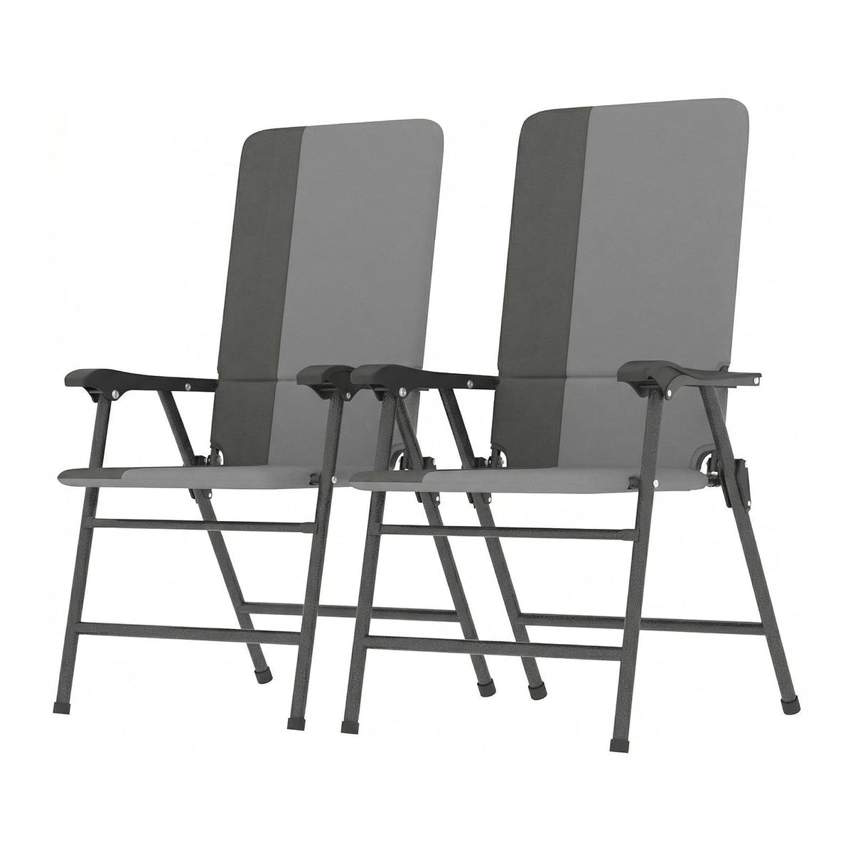 Outsunny Folding Patio Chairs Set of 2 Padded High Back Armrests Light Gray