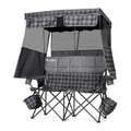 Padded Double Camping Chair With Canopy,Folding Chair Support 450LBS, Grey