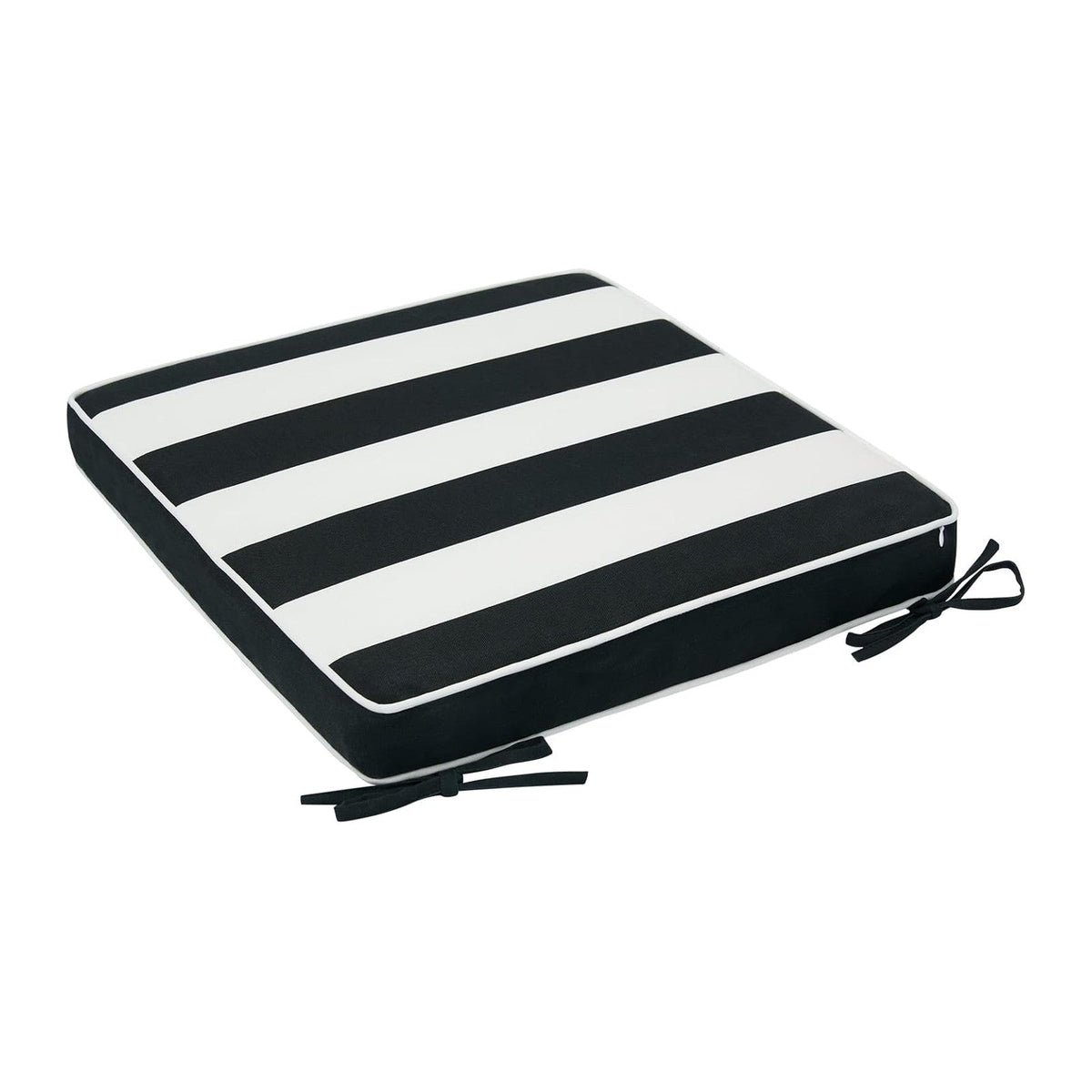Patio Chair Cushion 18"x18"x2.5" for Patio Furniture, 2 Pack, Indoor/Outdoor Waterproof Square Corner Seat Cushion with Ties, Chair Pads for Garden Dining Office Sofa-Black White Stripe