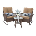 Patio Furniture Set 3 Pieces, Wicker Outdoor Rocking Bistro Set, Khaki