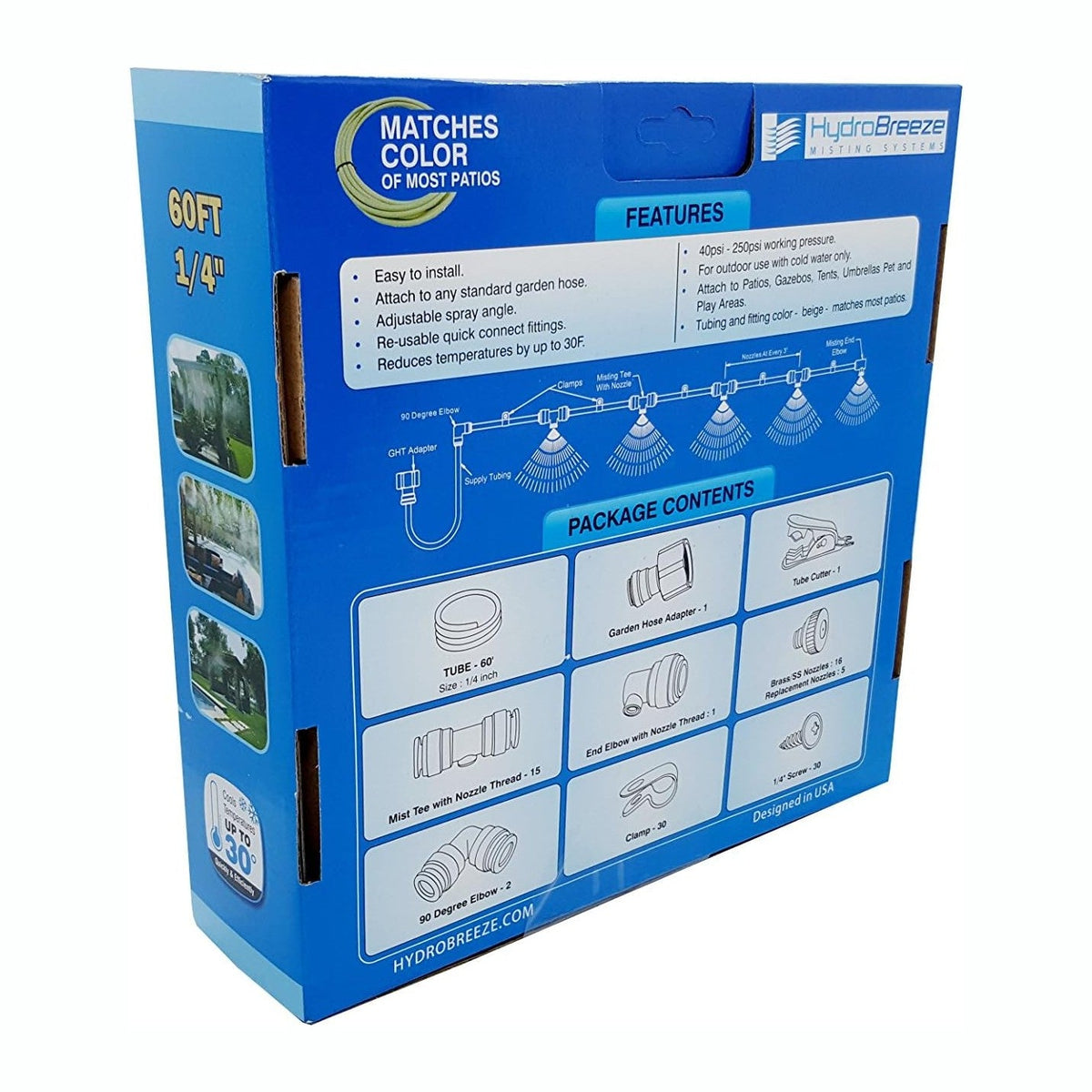 Patio Misting System - 60 Ft Misting System - 16 Misting Nozzles - Brass/Stainless Steel Misting Nozzles