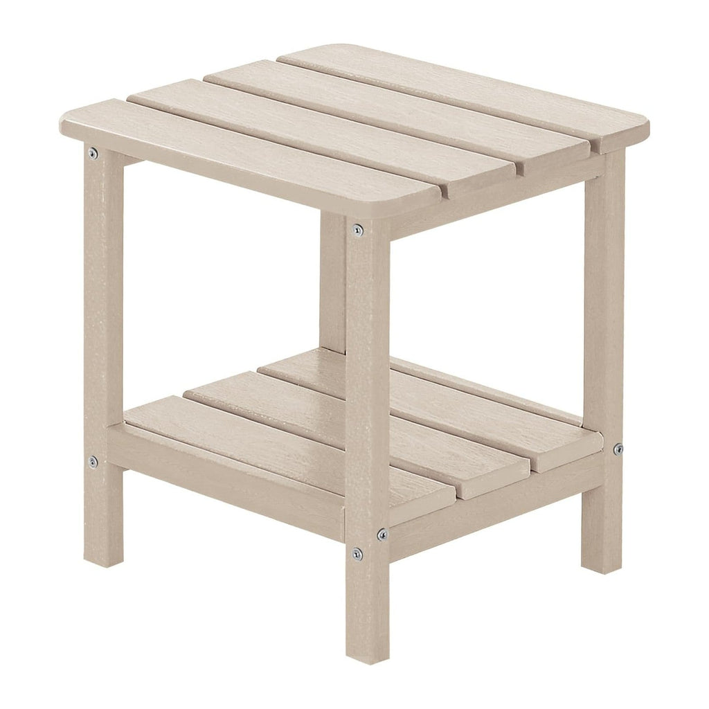 Patio Side Table HDPE Double Layer Storage Square Woodgrain Sand
