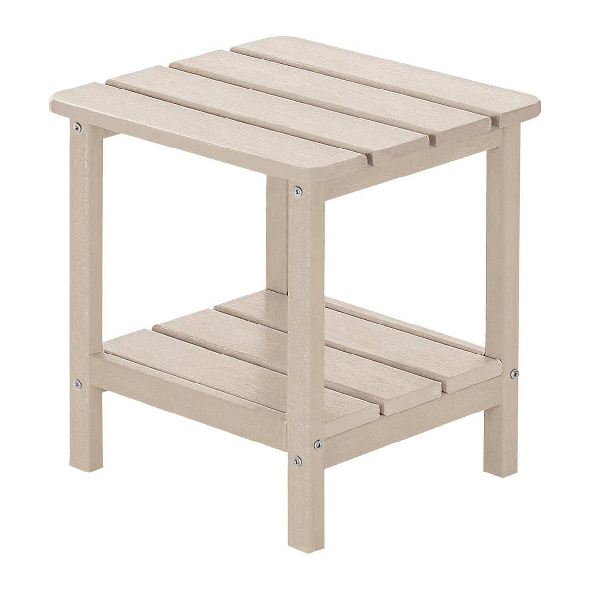 Patio Side Table HDPE Double Layer Storage Square Woodgrain Sand