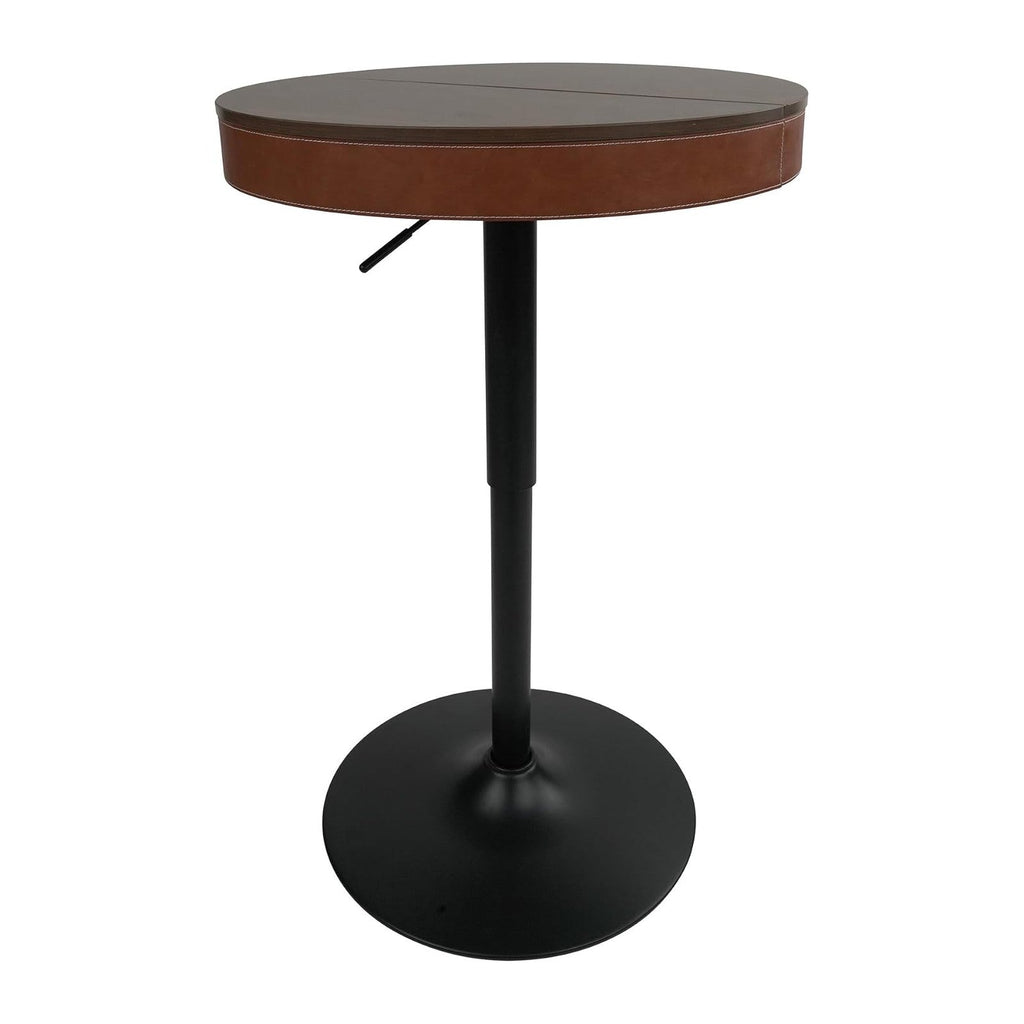 Pearington Adjustable Height Round Bar Table, Mid-Century Modern Pub Table with Hidden Storage Compartment, Synthetic Leather Top with Stitching, 32.7 to 41.3 Inch, Ash Brown and Caramel Brown