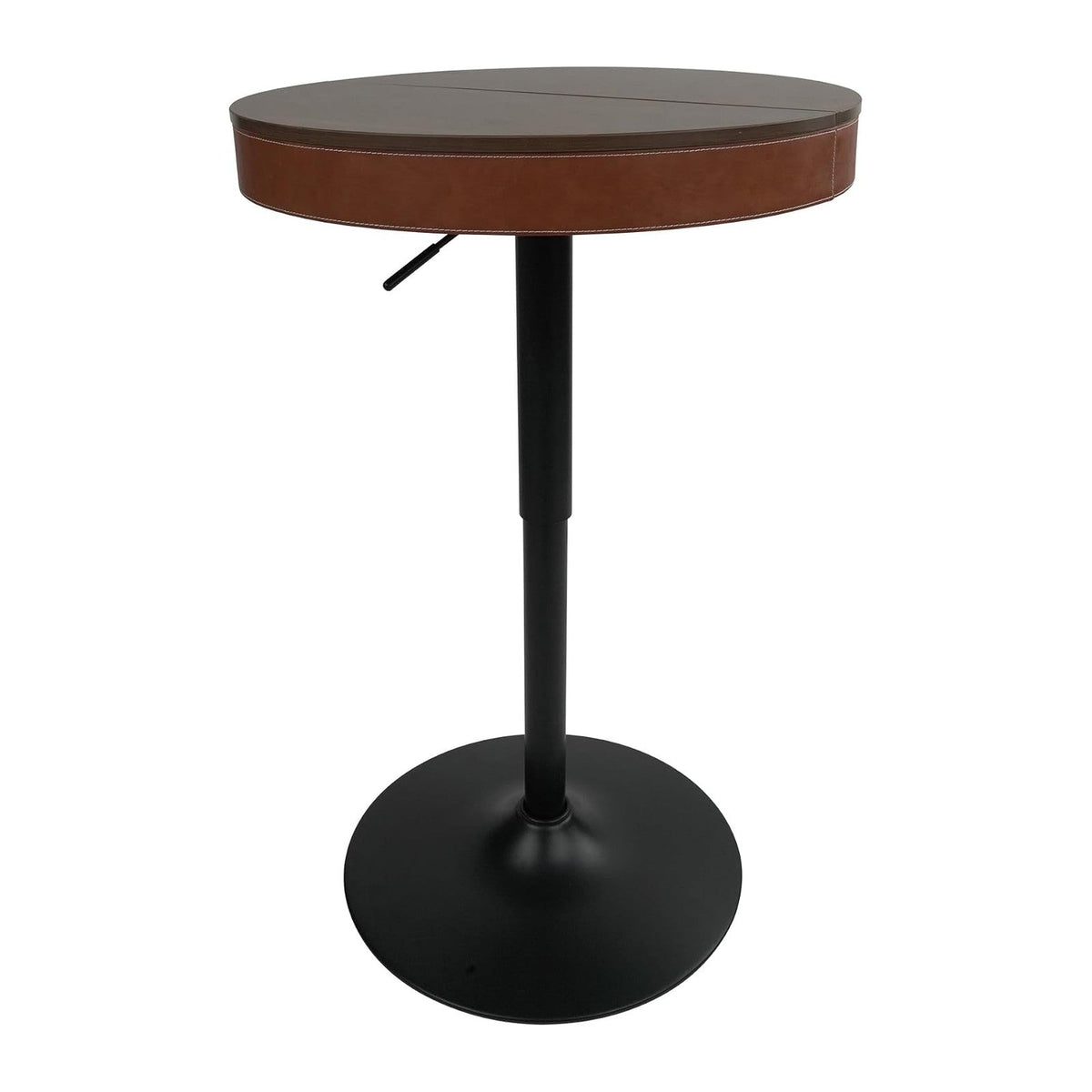 Pearington Adjustable Height Round Bar Table, Mid-Century Modern Pub Table with Hidden Storage Compartment, Synthetic Leather Top with Stitching, 32.7 to 41.3 Inch, Ash Brown and Caramel Brown