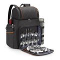Picnic Backpack for 4, Insulated Cooler Bag with Blanket, Brown