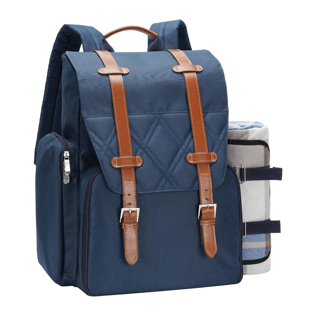 Picnic Backpack for 4 Person w/Cooler & Waterproof Blanket,Blue