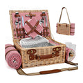Picnic Basket with Blanket and Wine Pouch for 2, Wicker Picnic Set with Insulated Liner Cooler Bag Hamper for Camping,Wedding - Red Gingham