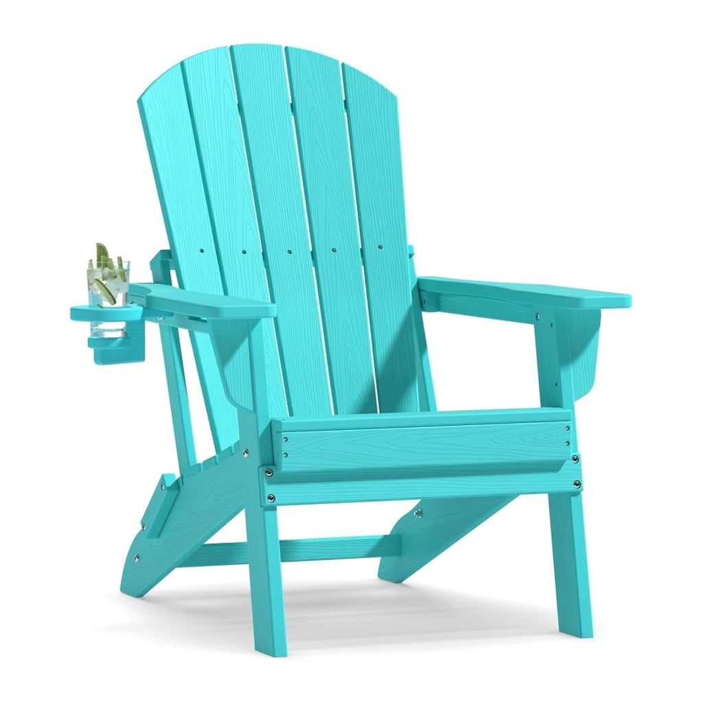 Plawdlik Folding Adirondack Chair, Wooden Textured with Cup Holder, Aruba