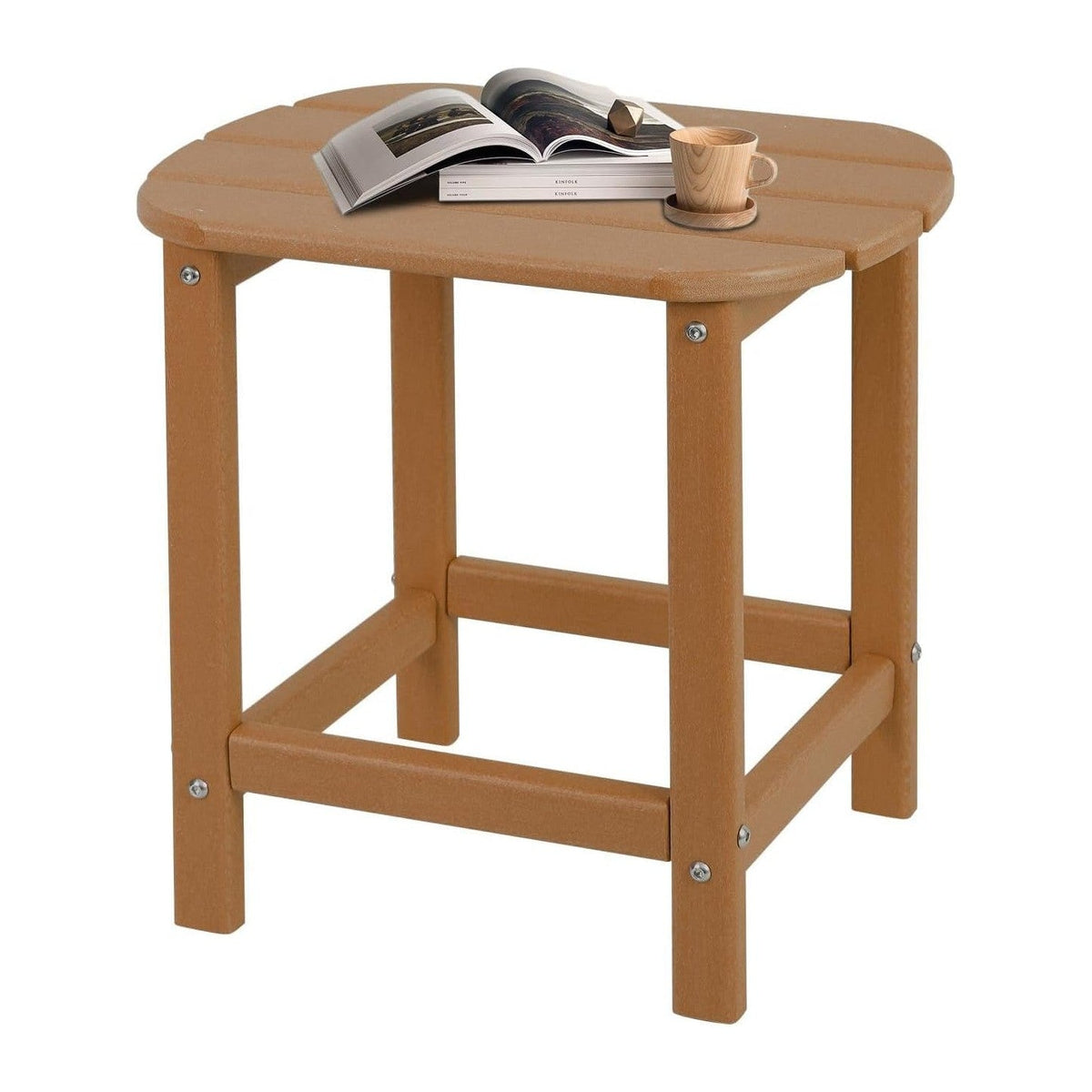 Plawdlik Hdpe Outdoor Adirondack Side Table, Wooden Textured, Teak