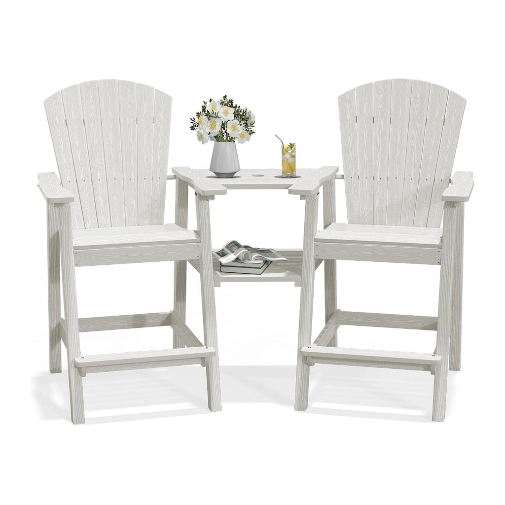 PLUUV Tall Adirondack Chairs Set of 2 with Double Connecting Trays, White