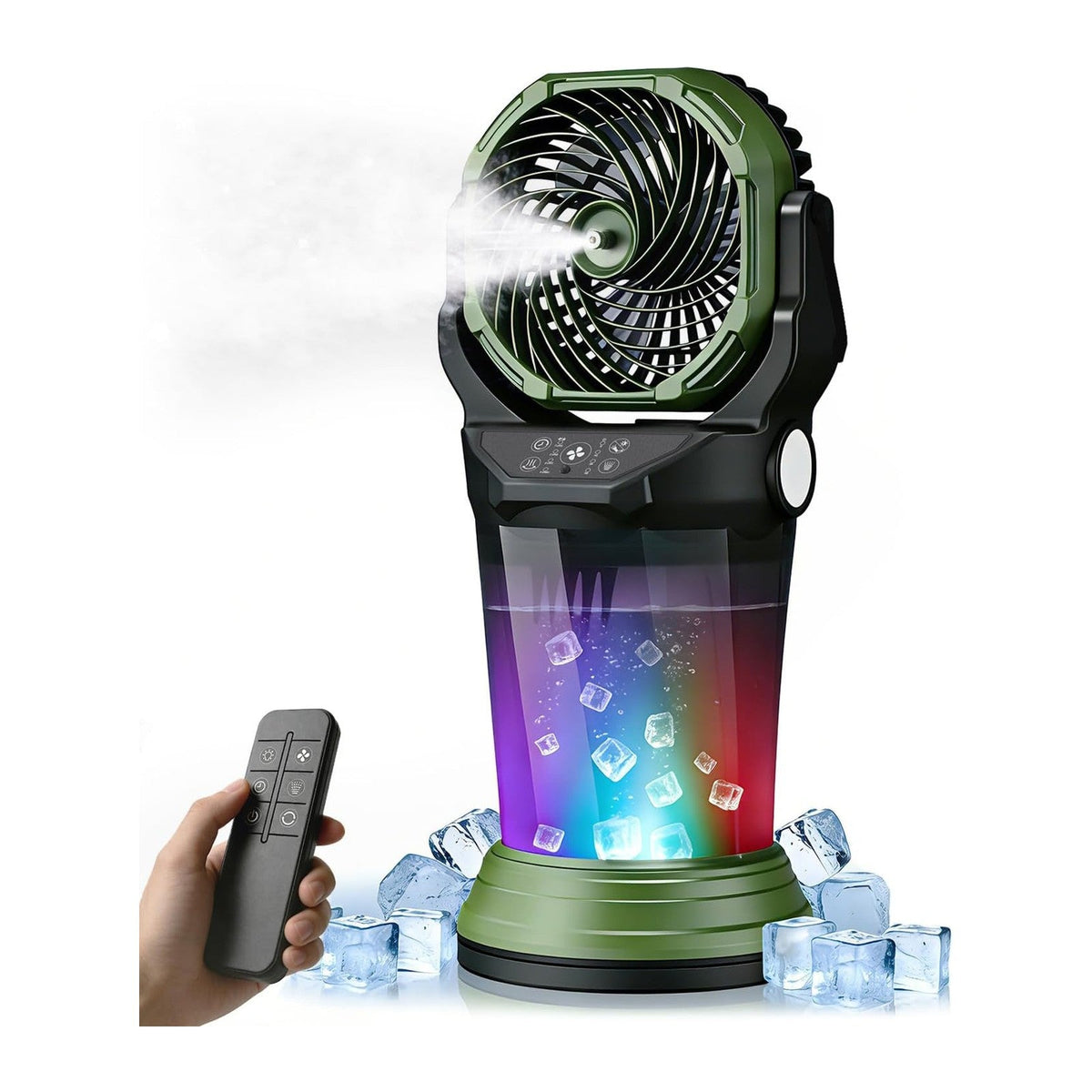 Portable Misting Fan with Remote, 2L Water Tank & 2 Spray Modes, 30000mAh Rechargeable Outdoor Cooling Fan, 4 Wind Speeds, 3 Timers, 120° Oscillation, RGB Lights & Flashlight for Camping Beach Patio