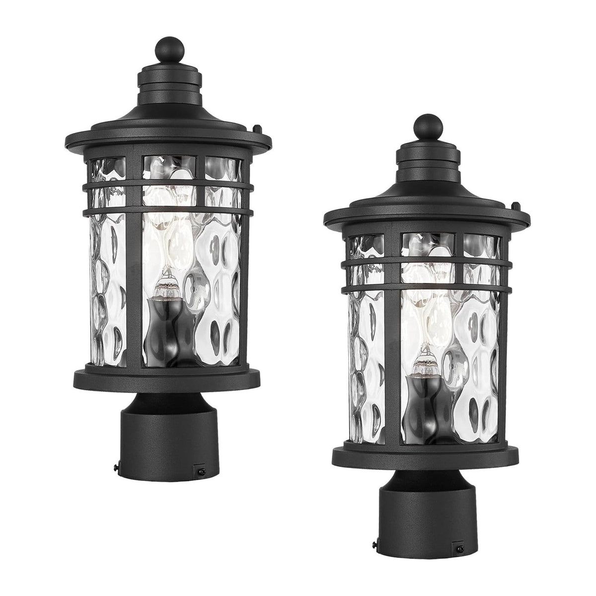Post Lights Aluminum Pillar Lights Outdoor 14.6 Post Lantern with Water Ripple Glass for Garden Patio Pathway E26 Socket 2-Pack