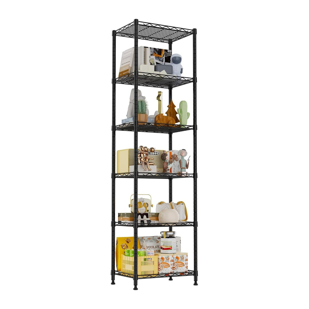 REGILLER 6 Wire Shelving Steel Storage Rack Adjustable Unit Shelves for Laundry Bathroom Kitchen Pantry Closet(Black,11.7" D x 16.8" W x 63" H)