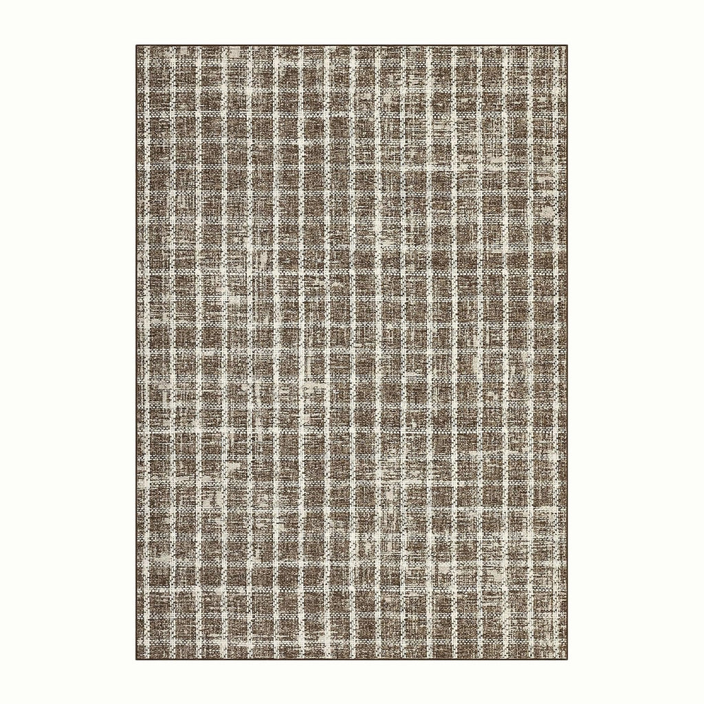 ROYHOME 6x9 Area Rug for Living Room Washable Khaki Brown Checkered Rugs