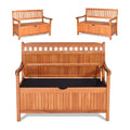 S AFSTAR Outdoor Patio Bench with Storage Box, 33 Gallon Storage Bench Deck Box with Dustproof Liner, Comfort Backrest & Wide Armrest, 800 lbs Capacity, Wood Bench for Garden Patio Park Porch